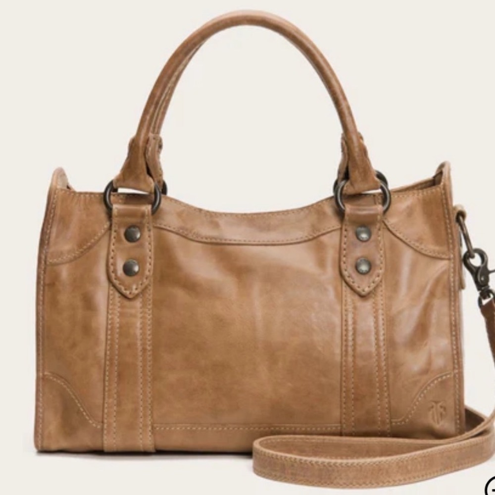 Frye Vintage Melissa Beige Distressed Leather Satchel Shoulder Bag $395